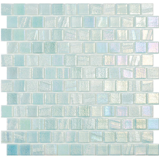 MODERN 1X1 SQUARES FUSION LIGHT GREEN STAGGERED AQUA LIGHT GREEN GLOSSY GLASS - MOSAIC TILE