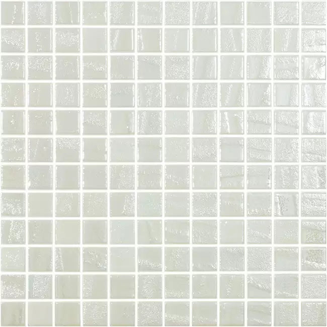 MODERN 1X1 SQUARES AQUA FIRE WHITE GLOW IN THE DARK GLOSSY GLASS - AQUA FIRE WHITE MOSAIC TILE