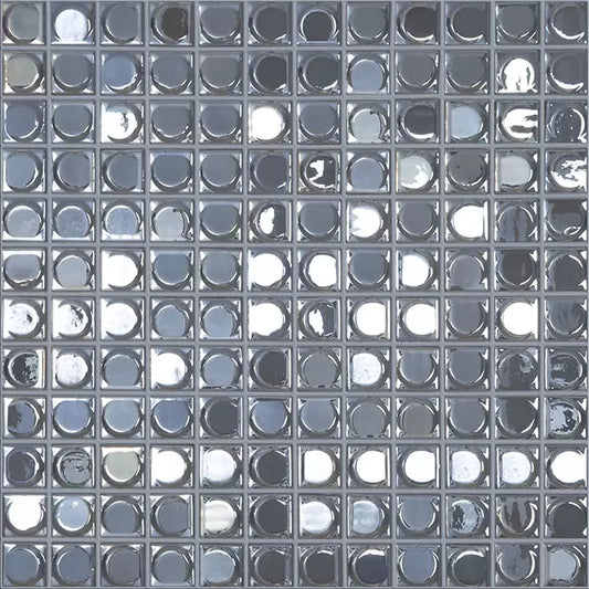 MODERN 1X1 SQUARES BEVELED AURA SILVER IRIDESCENT GLOSSY GLASS - MOSAIC TILE