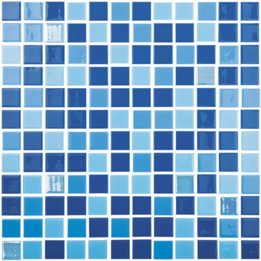 MODERN 1X1 SQUARES BLUEFIRE MIX GLOSSY GLASS GLOW IN THE DARK MOSAIC TILE