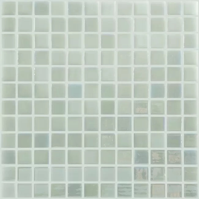 MODERN 1X1 SQUARES FOTOLUMI3 FIREGLASS#3 PEARL WHITE GLOWS TURQUOISE GLOSSY GLASS - 409 MOSAIC TILE