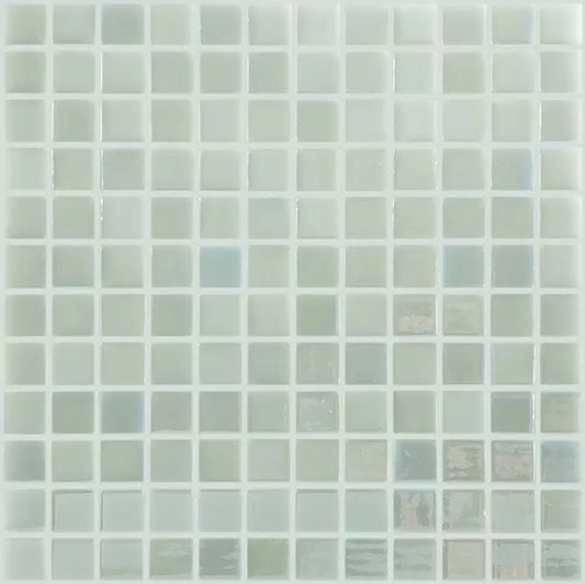 MODERN 1X1 SQUARES FOTOLUMI3 FIREGLASS#3 PEARL WHITE GLOWS TURQUOISE GLOSSY GLASS - 409 MOSAIC TILE