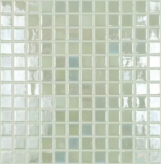 MODERN 1X1 SQUARES FOTOLUMI4 FIREGLASS#4 PEARL BLUE GLOWS GLOSSY GLASS - 412 MOSAIC TILE