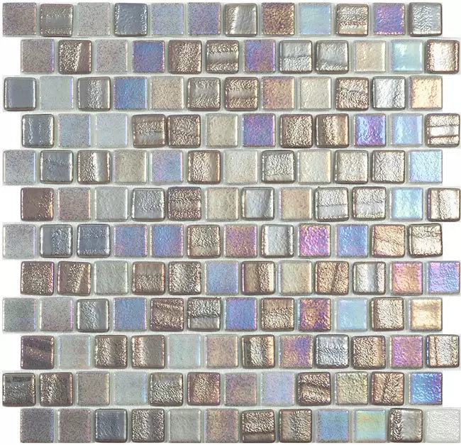 MODERN 1X1 SQUARES FUSION GREY T STAGGERED AQUA GREY GLOSSY GLASS - MOSAIC TILE