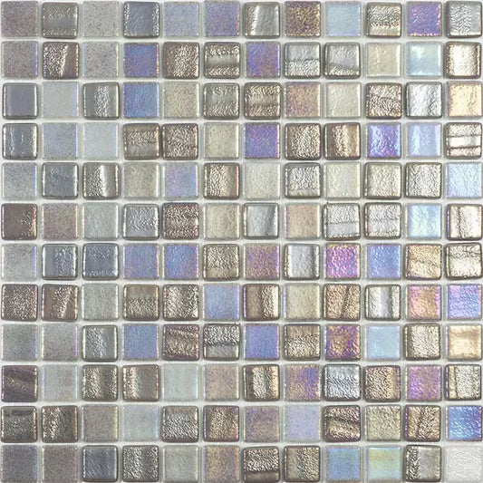 MODERN 1X1 SQUARES FUSION GREY AQUA GREY GLOSSY GLASS - MOSAIC TILE