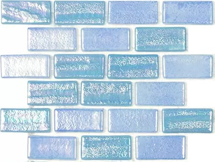 MODERN 1X2 SQUARES FUSION LTBL 1X2 STAGGERED AQUA LIGHT BLUE GLOSSY GLASS - MOSAIC TILE