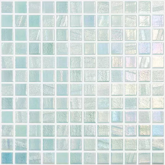 MODERN 1X1 SQUARES FUSION LIGHT GREEN AQUA LIGHT GREEN GLOSSY GLASS - MOSAIC TILE