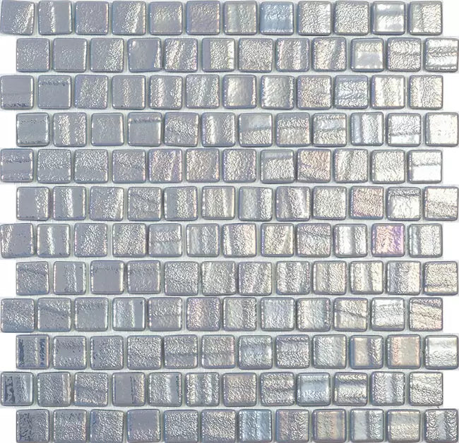 MODERN 1X1 SQUARES FUSION SILVER T STAGGERED AQUA SILVER GLOSSY GLASS - MOSAIC TILE