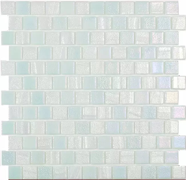 MODERN 1X1 SQUARES FUSION WHITE T STAGGERED AQUA WHITE GLOSSY GLASS - MOSAIC TILE