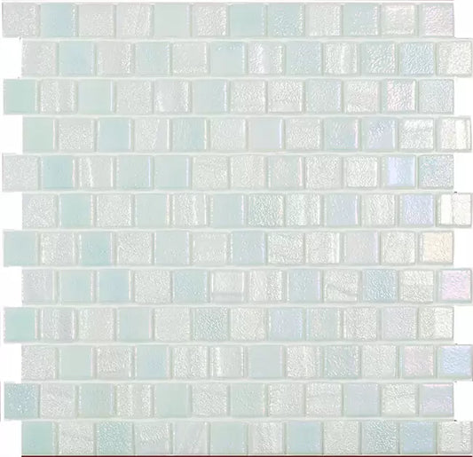 MODERN 1X1 SQUARES FUSION WHITE T STAGGERED AQUA WHITE GLOSSY GLASS - MOSAIC TILE