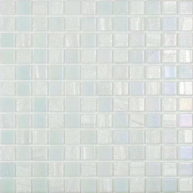 MODERN 1X1 SQUARES FUSION WHITE AQUA WHITE GLOSSY GLASS - MOSAIC TILE