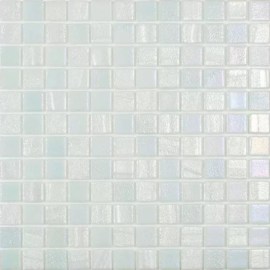 MODERN 1X1 SQUARES FUSION WHITE AQUA WHITE GLOSSY GLASS - MOSAIC TILE