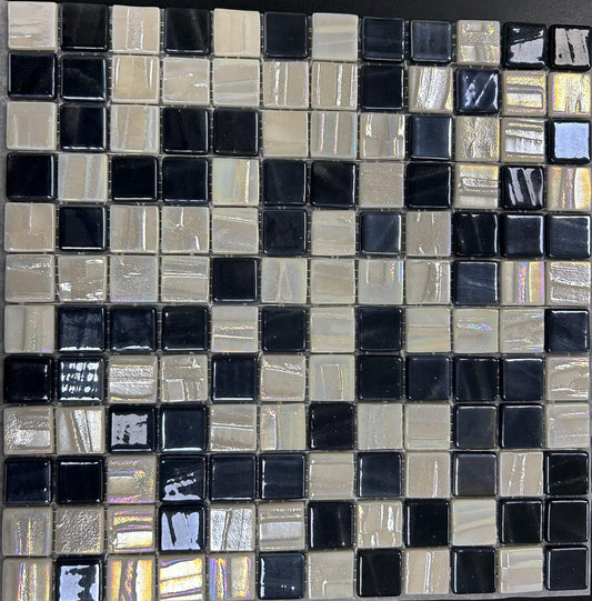 modern 1x1 moon shine glossy iridescent and black - moon shine glass mosaic tile