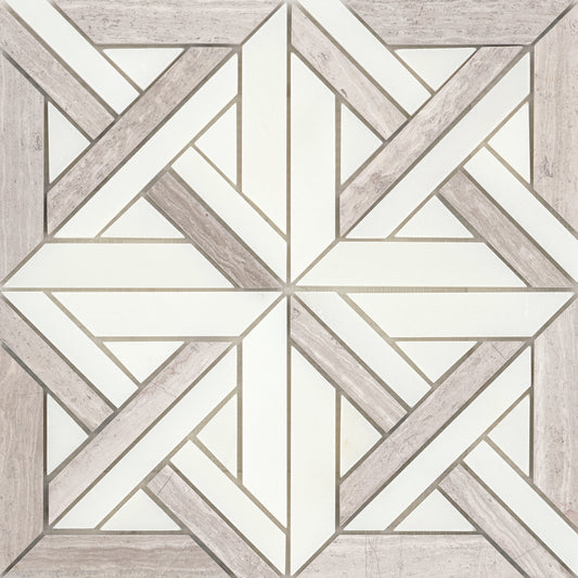 Modern 12X12 Cream Cross Pattern Polished Marble Mosaic Tile B2C-ALLUCR1212MCA - B2C TILE OUTLET