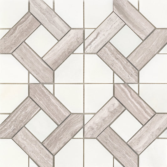 Modern 12X12 Cream Cross Pattern Polished Marble Mosaic Tile B2C-ALLUCR1212MMA - B2C TILE OUTLET