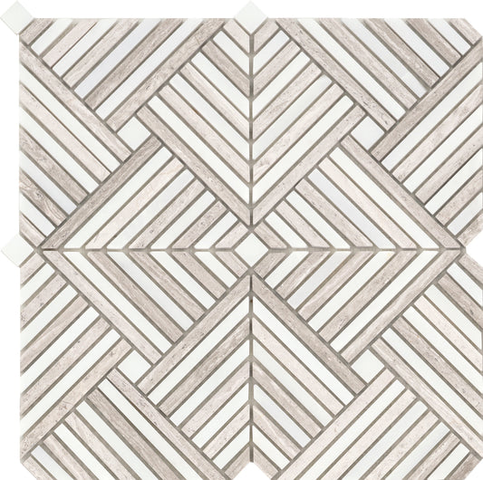 Modern 12X12 Cream Cross Pattern Polished Marble Mosaic Tile B2C-ALLUCR1212MPL - B2C TILE OUTLET