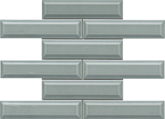 Modern 2X8 Gray 3D Beveled Subway Glossy Ceramic Mosaic Tile B2C-KINEGR1112MBV - B2C TILE OUTLET