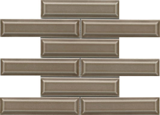 Modern 2X8 Brown 3D Beveled Subway Glossy Ceramic Mosaic Tile B2C-KINESK1112MBV - B2C TILE OUTLET