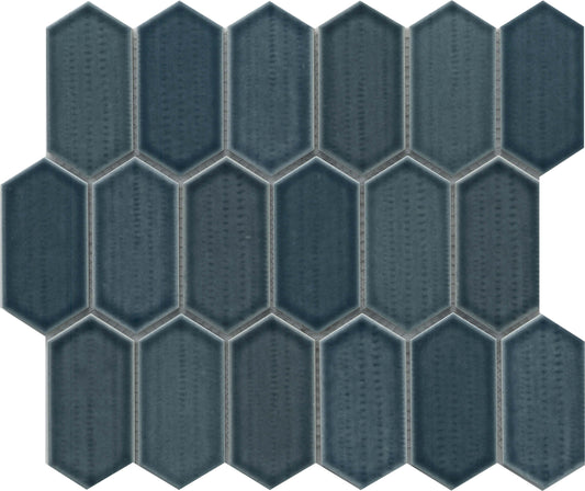 Modern 2X3 Navy Blue Hexagon Picket Glossy Porcelain Mosaic Tile B2C-OMNINA1012MPKP - B2C TILE OUTLET