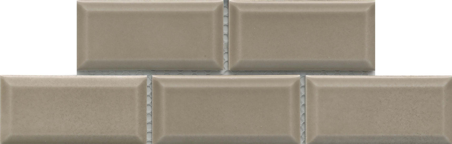 Classic 2X4 Gray Brown Beveled Subway Glossy Porcelain Mosaic Tile B2C-REWATA1112MBV - B2C TILE OUTLET