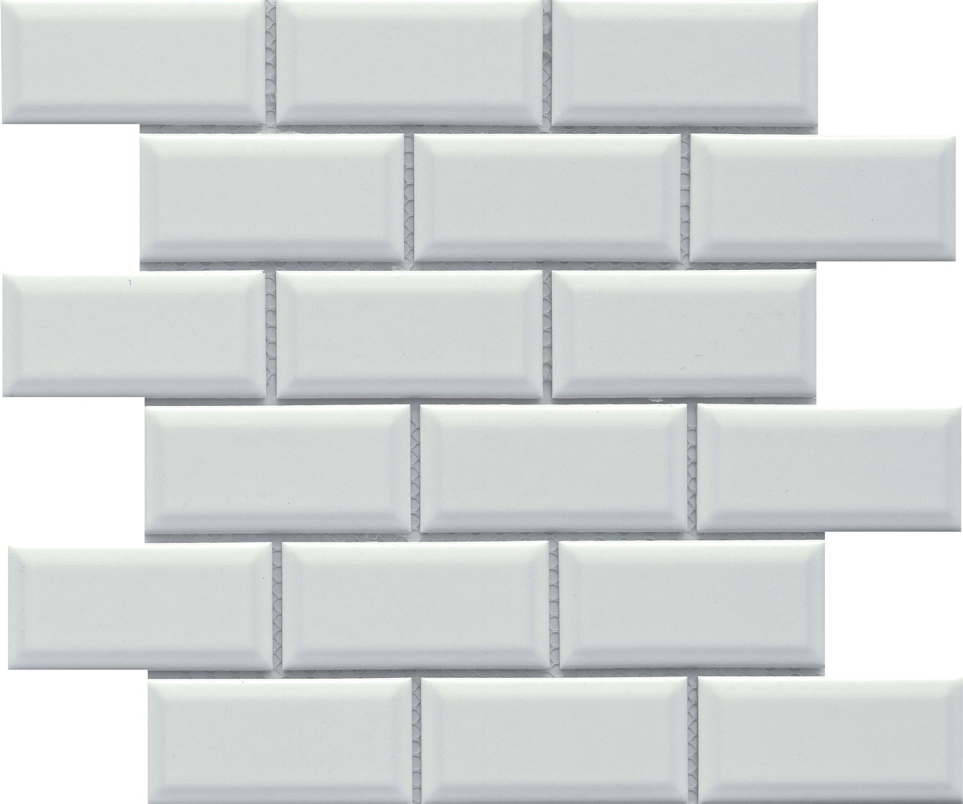 Classic 2X4 White Beveled Subway Glossy Porcelain Mosaic Tile B2C-REWAWH1112MBV - B2C TILE OUTLET