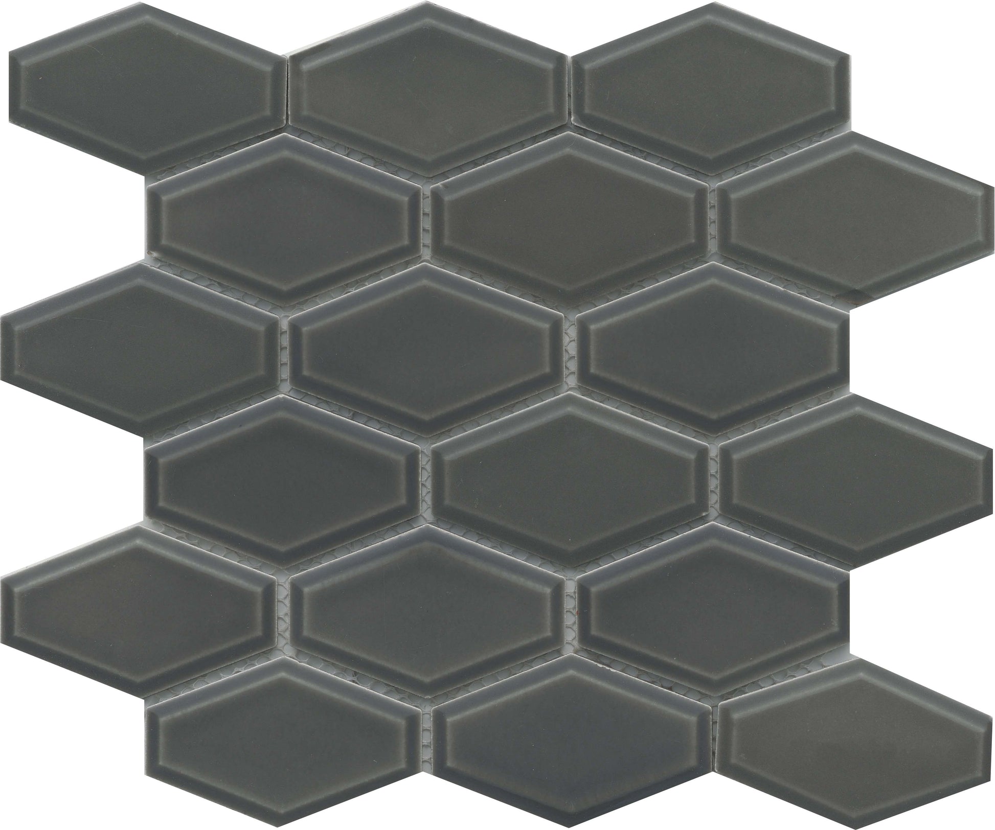 Classic 4" Gray Subway Hexagon Glossy Porcelain Mosaic Tile B2C-REWAGR1011MHW - B2C TILE OUTLET