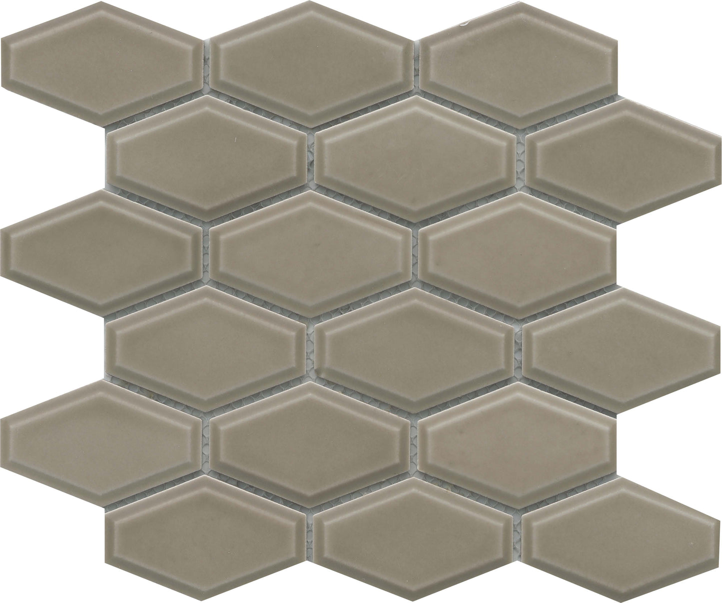 Classic 4" Gray Brown Subway Hexagon Glossy Porcelain Mosaic Tile B2C-REWATA1011MHW - B2C TILE OUTLET