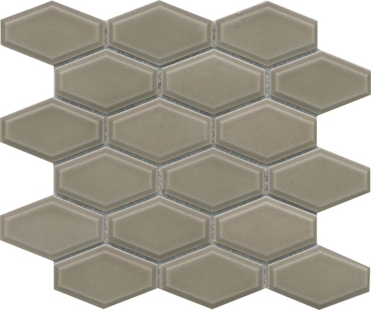 Classic 4" Gray Brown Subway Hexagon Glossy Porcelain Mosaic Tile B2C-REWATA1011MHW - B2C TILE OUTLET