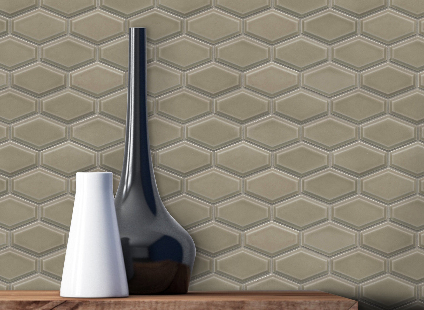 Classic 4" Gray Brown Subway Hexagon Glossy Porcelain Mosaic Tile B2C-REWATA1011MHW - B2C TILE OUTLET