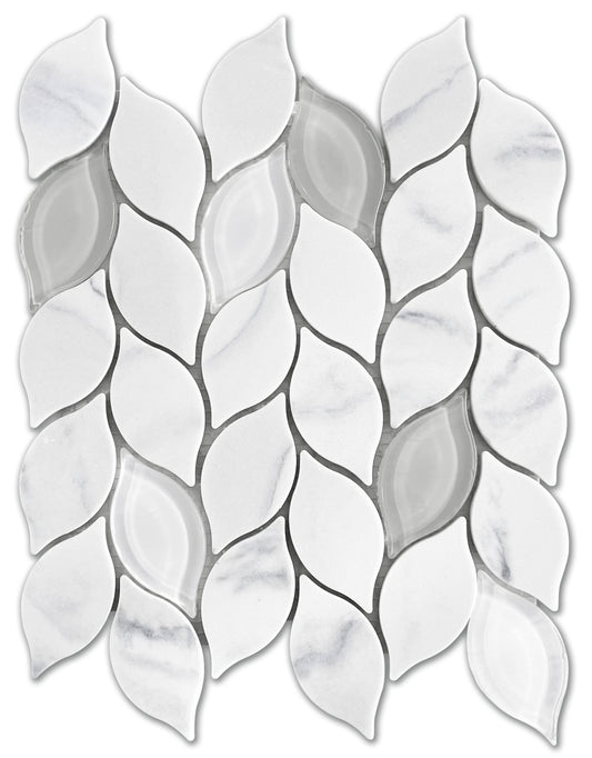 Modern 2X3 White Leaf Glossy Recycled Glass Mosaic Tile B2C-LAMOWH1012MLF - B2C TILE OUTLET