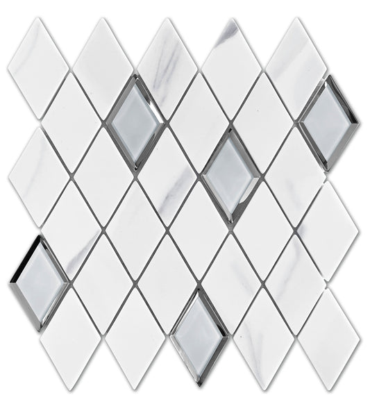 Modern 2X4 White Diamond Glossy Recycled Glass Mosaic Tile B2C-LAMOWH1212MDI - B2C TILE OUTLET