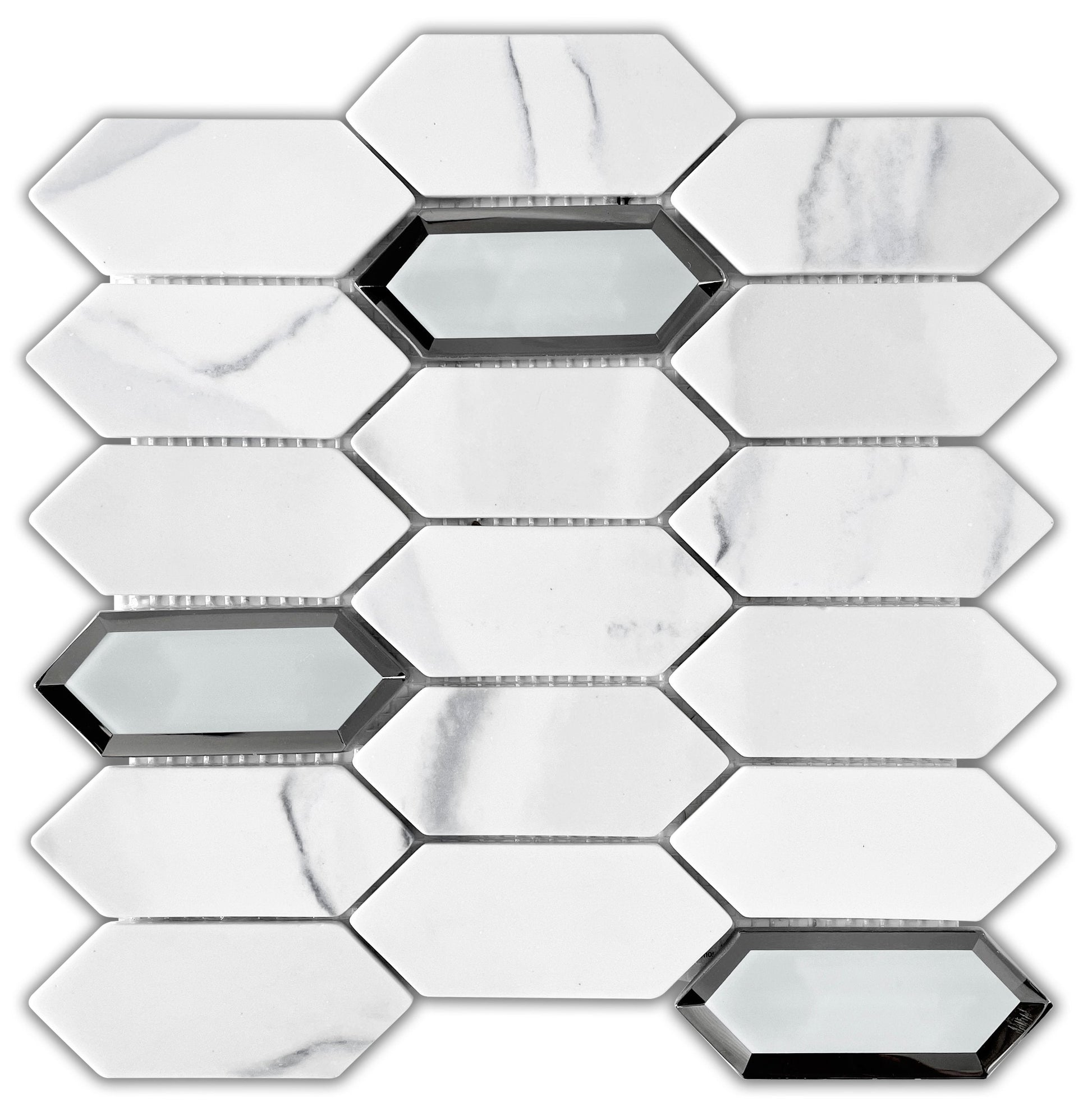 Modern 2X4 White Picket Glossy Recycled Glass Mosaic Tile B2C-LAMOWH1212MPK - B2C TILE OUTLET