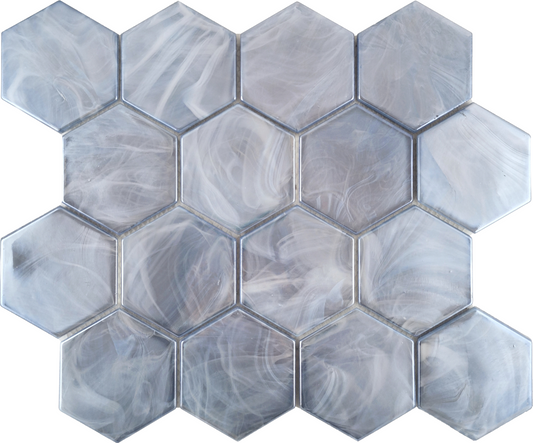 Modern 3" Blue Hexagon Glossy Glass Mosaic Tile B2C-SPLABL1113MH3 - B2C TILE OUTLET