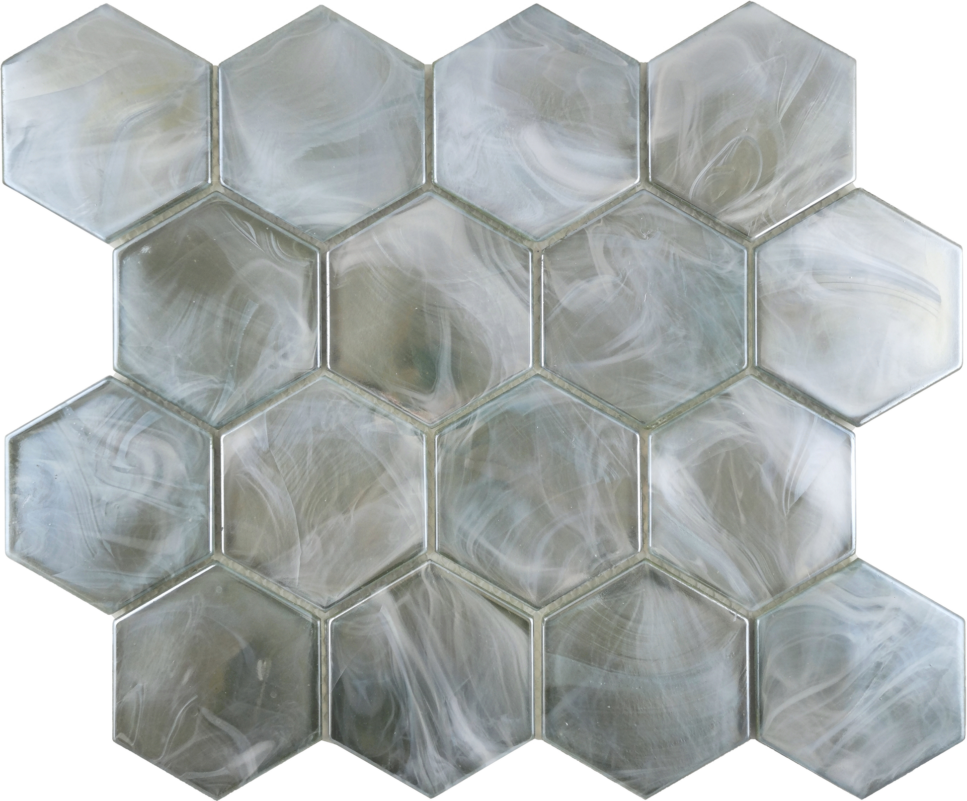 Modern 3" Green Hexagon Glossy Glass Mosaic Tile B2C-SPLAMO1113MH3 - B2C TILE OUTLET