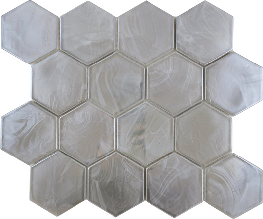 Modern 3" Silver Hexagon Glossy Glass Mosaic Tile B2C-SPLASI1113MH3 - B2C TILE OUTLET