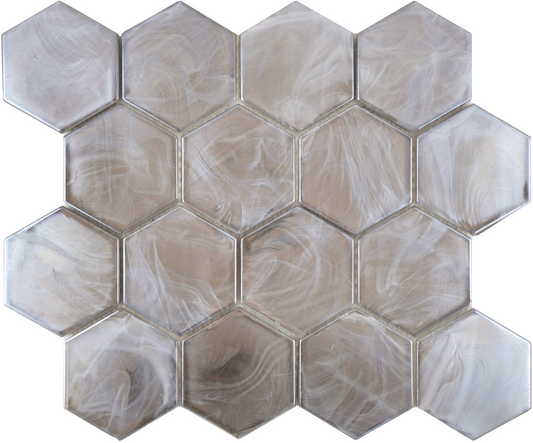 Modern 3" Tan Hexagon Glossy Glass Mosaic Tile B2C-SPLATN1113MH3 - B2C TILE OUTLET