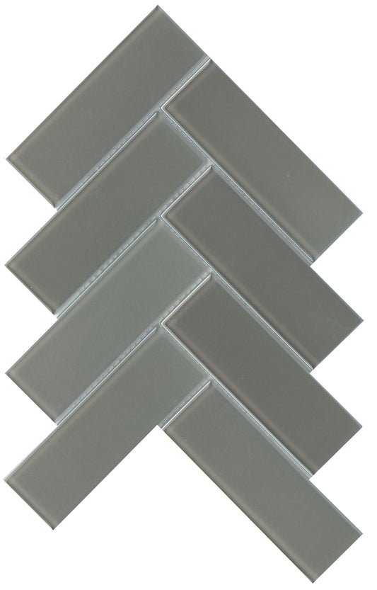 Modern 2X4 Dark Gray Herringbone Iridescent Glass Mosaic Tile B2C-IRISHU1011MO - B2C TILE OUTLET