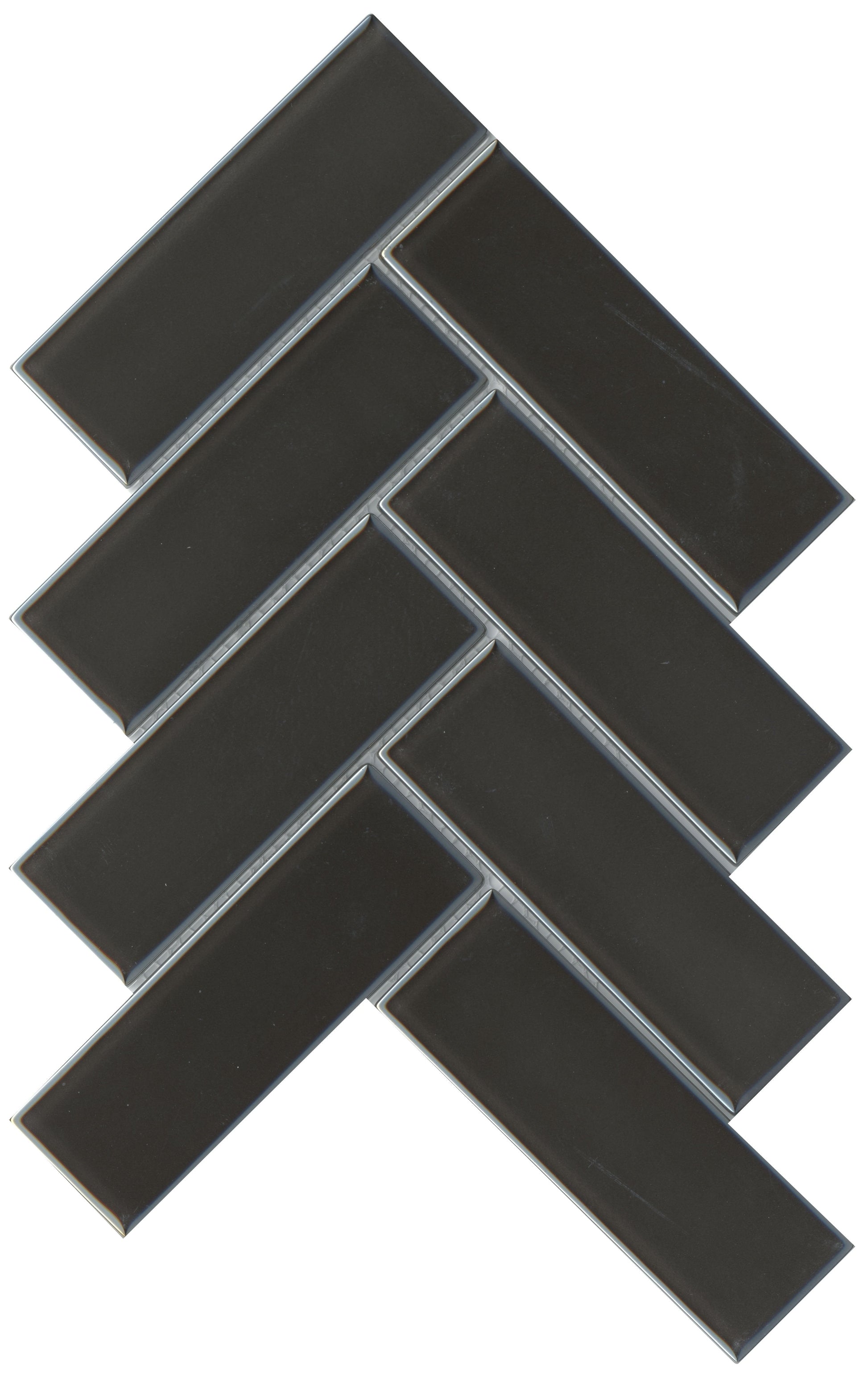 Modern 2X4 Black Herringbone Iridescent Glass Mosaic Tile B2C-IRISRA1011MO - B2C TILE OUTLET